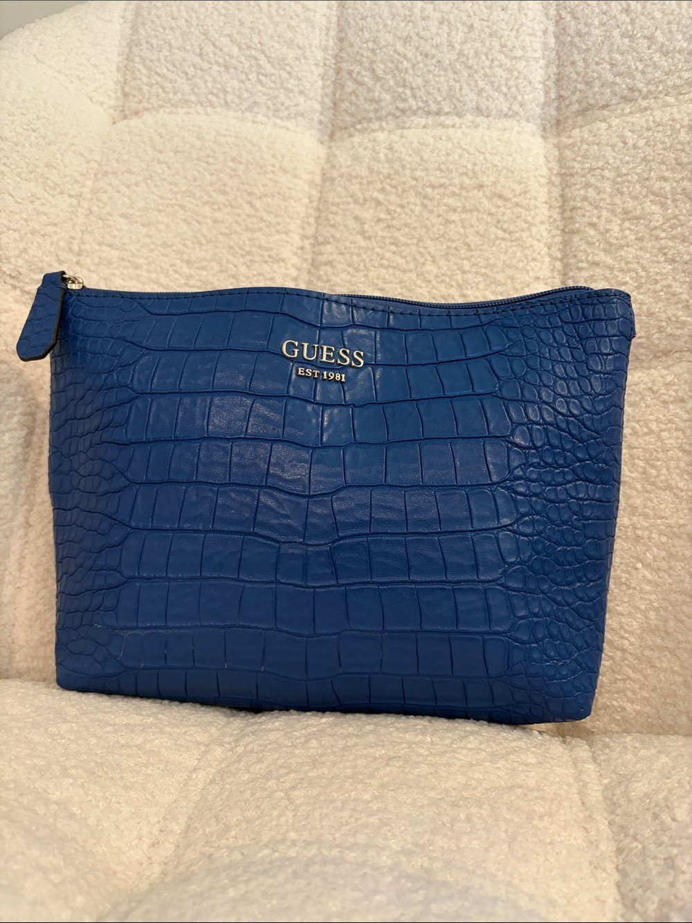 GUESS Royal Blue Croc-Embossed Toiletry Pouch